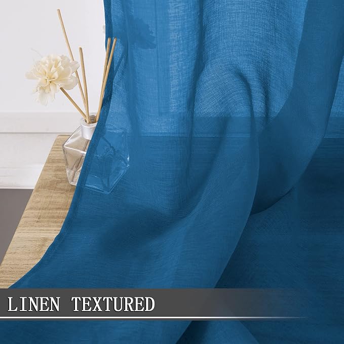 Tollpiz Short Sheer Curtains Linen Textured Bedroom Curtain Sheers Light - Image 2