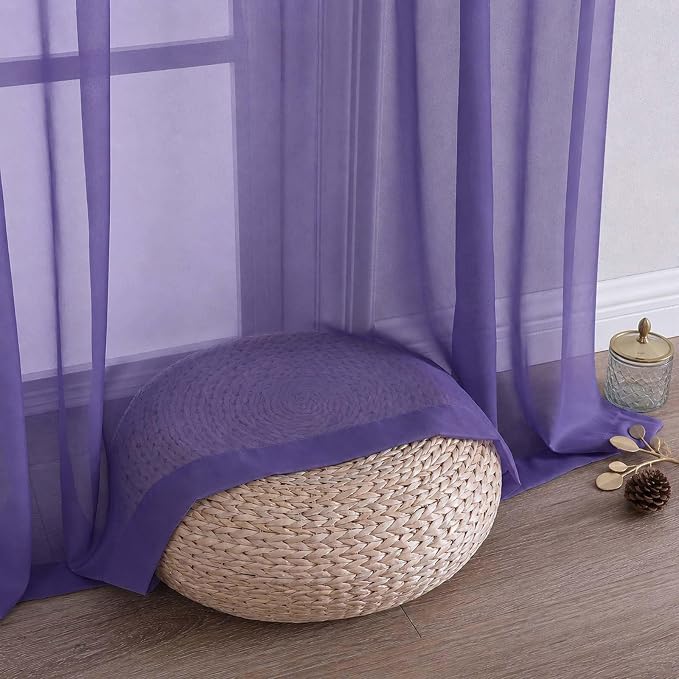 Purple Sheer Curtains 84 Inches Long 2 Panels Set, Light Filtering Sheer - Image 6