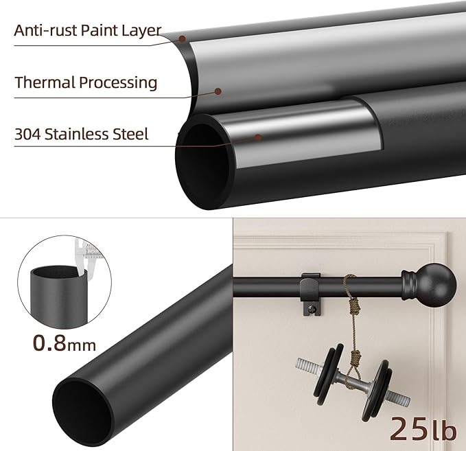 SMODBRODRE Curtain Rods for window 32 to 62, 2 Pack Black 5/8 inch Splicing - Image 2