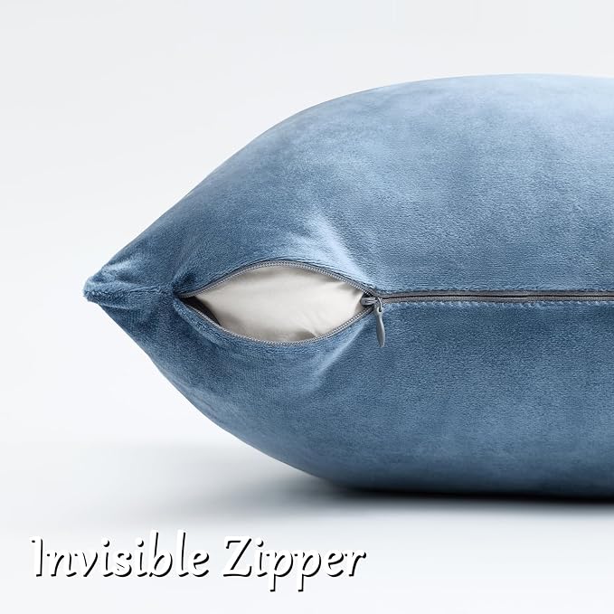 GIGIZAZA Stone Blue Velvet Throw Pillow Covers 24x24 Pack of 2 | Decorative - Image 4