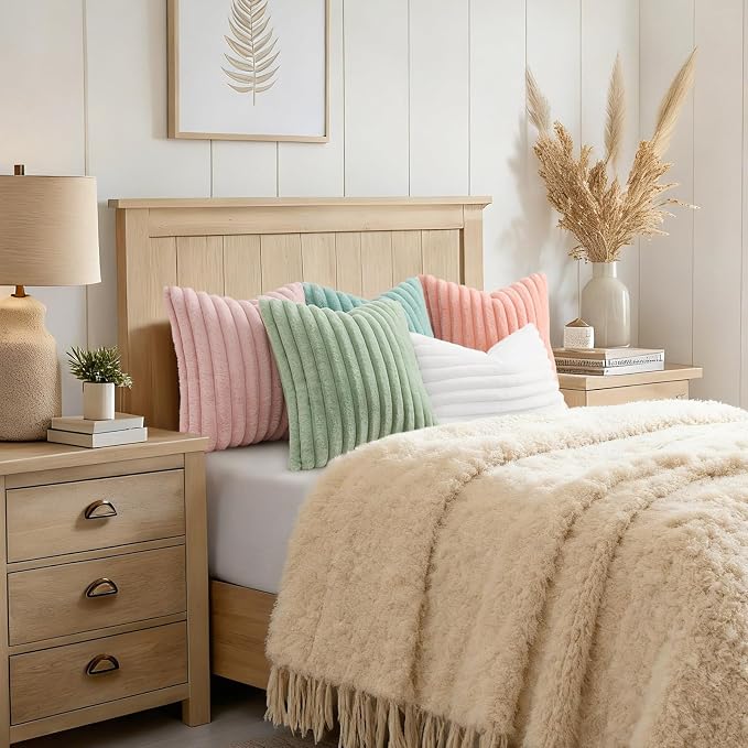 decorUhome Fall Faux Fur Throw Pillow Covers 26x26 Set of 2 Sage Green | - Image 8