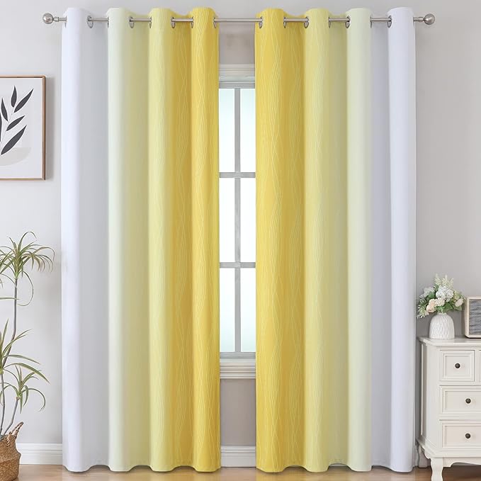 Estelar Textiler Ombre Yellow and Greyish White Blackout Curtains 96 Inches Long - Image 2