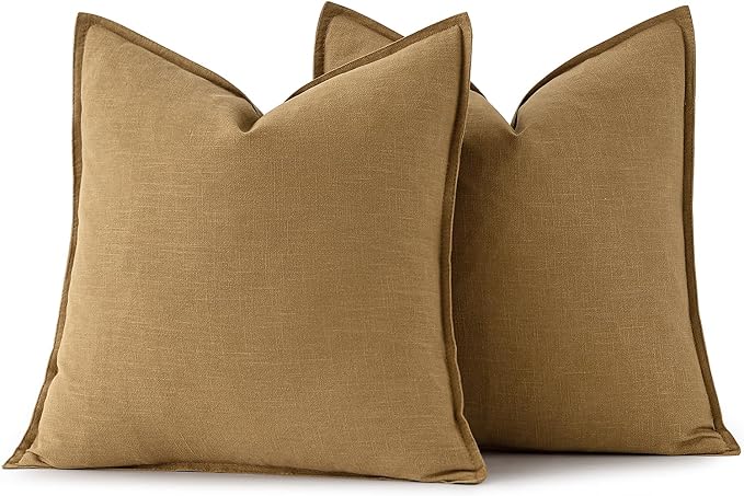MIULEE Decorative Linen Pillow Covers 18x18 Inch Mustard Yellow | Boho - Image 6