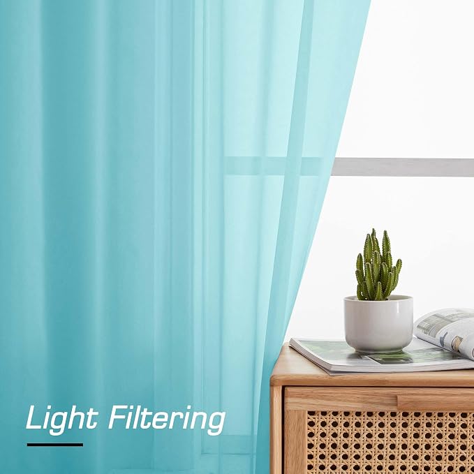 Simplebrand Aqua Sheer Curtains 72 Inches Long 2 Panels - Image 3