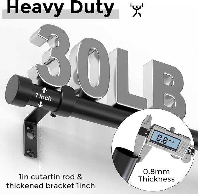 Black Curtain Rods for Windows 120 to 170 Inch, extra long drapery rod for - Image 3