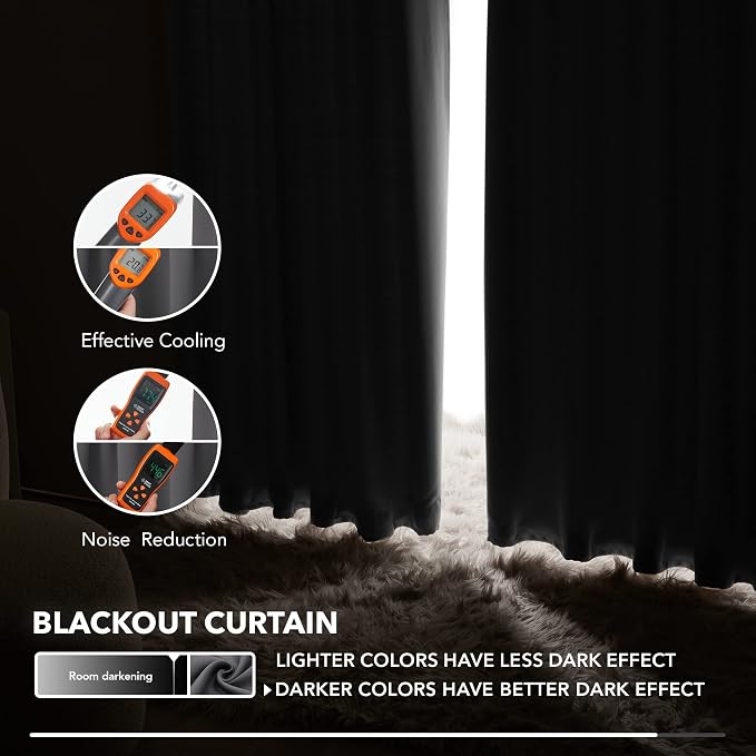 Deconovo Blackout Curtains, Thermal Insulated, W42 x L63 2 Panels, Back Tab - Image 5