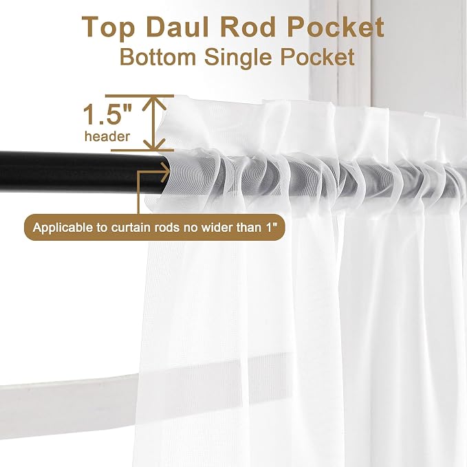 Chyhomenyc White Sheer Curtains 108 Inch Length 2 Panels Set | Extra Long - Image 5