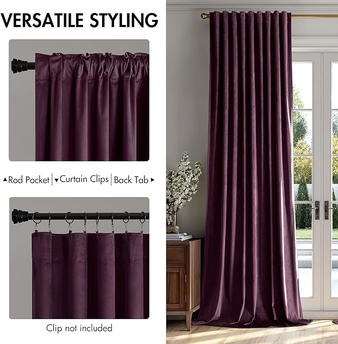 MIULEE Dark Purple Velvet Curtains 52x108 inches Luxury Blackout Curtains | - Image 2