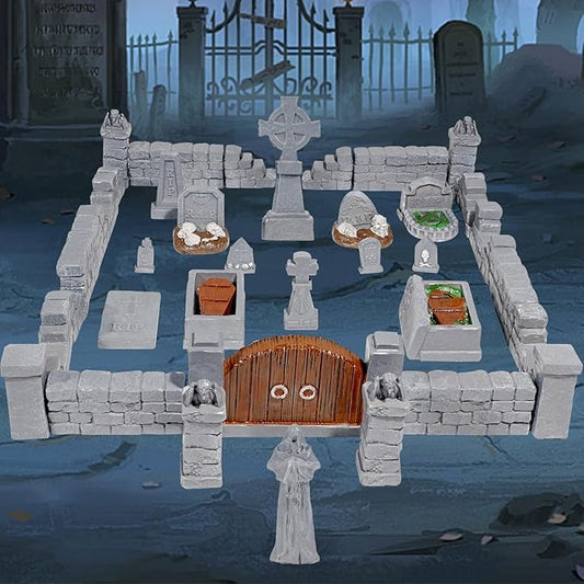 Warmtree 38 Pcs Graveyard Terrain Miniatures Set, Halloween Miniature Tombstones Figurine Mini Resin Tombstones for Diorama Supplies Miniature Graveyard Scene DIY Crafts Outdoor Decorations