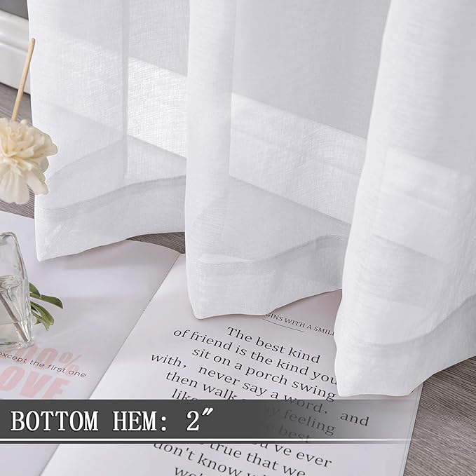 Tollpiz Sheer Curtain Linen Textured Bedroom Curtains Sheer Light Filtering Rod - Image 4