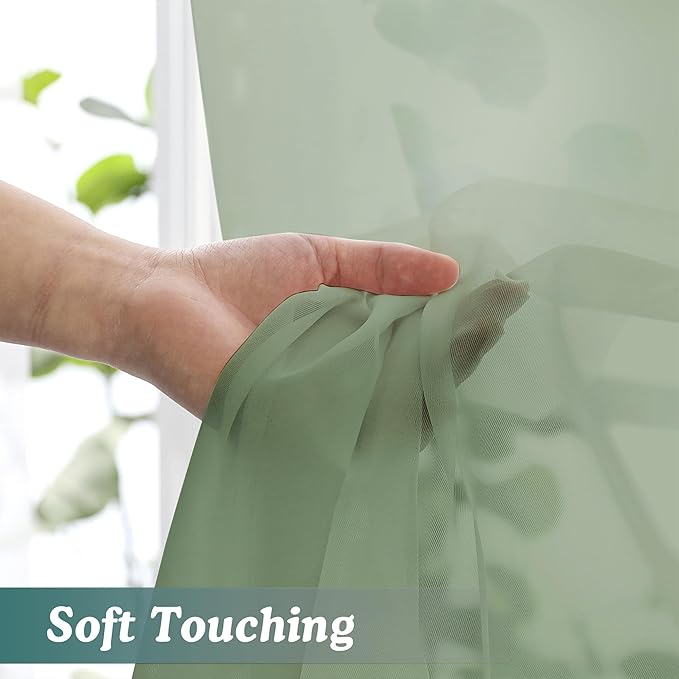 Chyhomenyc Extra Long Sage Green Sheer Curtains 144 inch 2 Panels, Translucent - Image 6