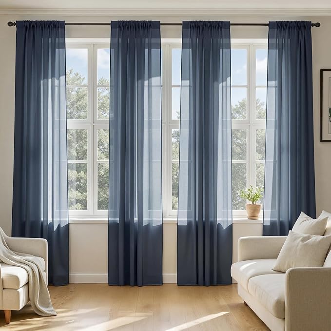 MIULEE Navy Blue Sheer Curtains 96 Inches Long 4 Panels 54 x 96 Inches | Light by MIULEE
