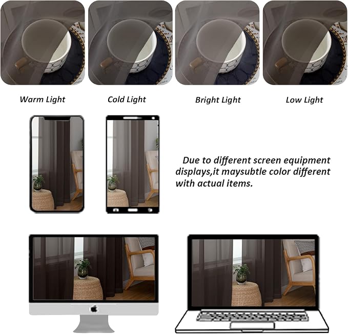 Chyhomenyc Sheer Valances for Windows 2 Pieces, 42Wx14L Inches Brown Small - Image 5