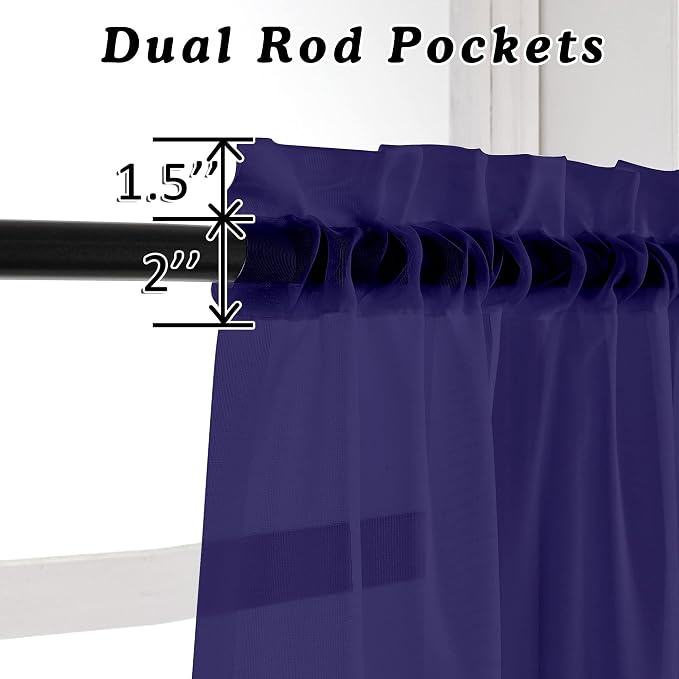 Purple Kitchen Sheer Curtains 36 inches Long, Short Kitchen Window Treatment - Image 2