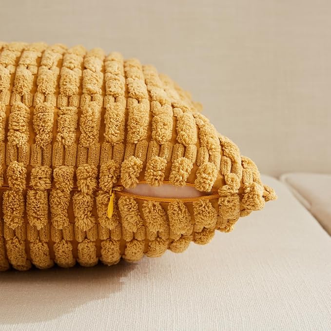 Fancy Homi 4 Packs Mustard Yellow Decorative Throw Pillow Covers 12x24 Inch - Image 3