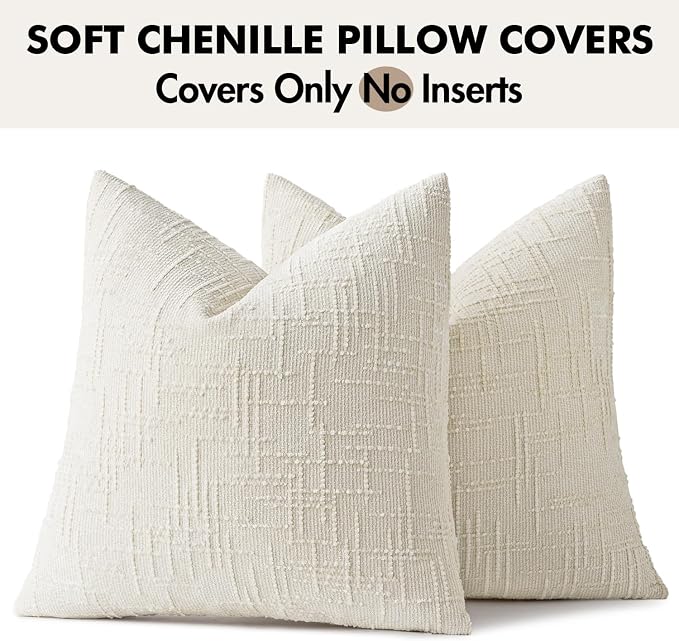 MIULEE Chenille Textured Throw Pillow Covers Cream White 18x18 Set of 2 | - Image 8
