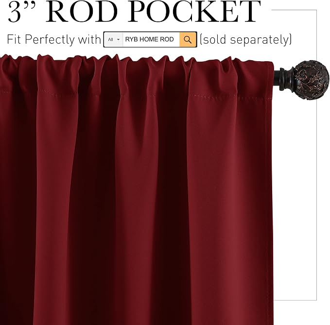 RYB HOME Cafe Blackout Curtains 24 inch Length, RV Curtains - Image 2