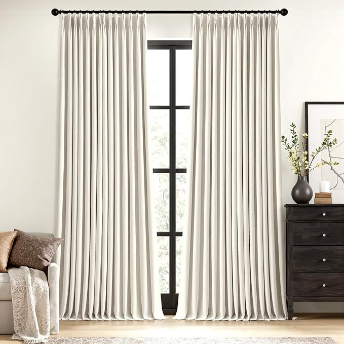 MIULEE Natural Pinch Pleated 100% Blackout Linen Curtains 40x100 Inches | Room by MIULEE