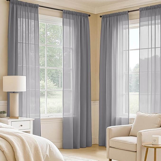 MIULEE Dark Grey Sheer Curtains 84 Inches Long 4 Panels 54 x 84 Inches | Light - Image 2