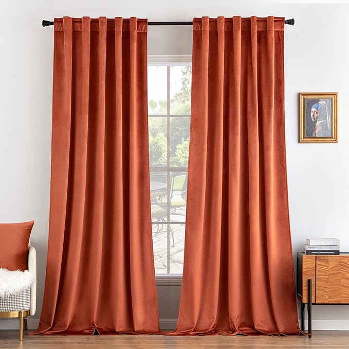 MIULEE Velvet Curtains 52x96 inches 2 Panels Burnt Orange Blackout Curtains | by MIULEE