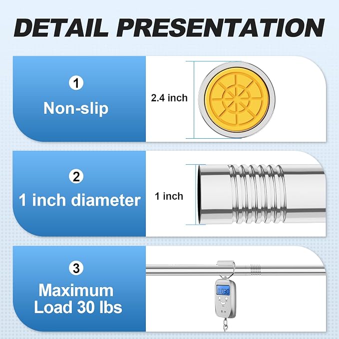CorkLatta Chrome Shower Curtain Rod 31 to 104 Inch, 1 Inch Diameter Adjustable - Image 3