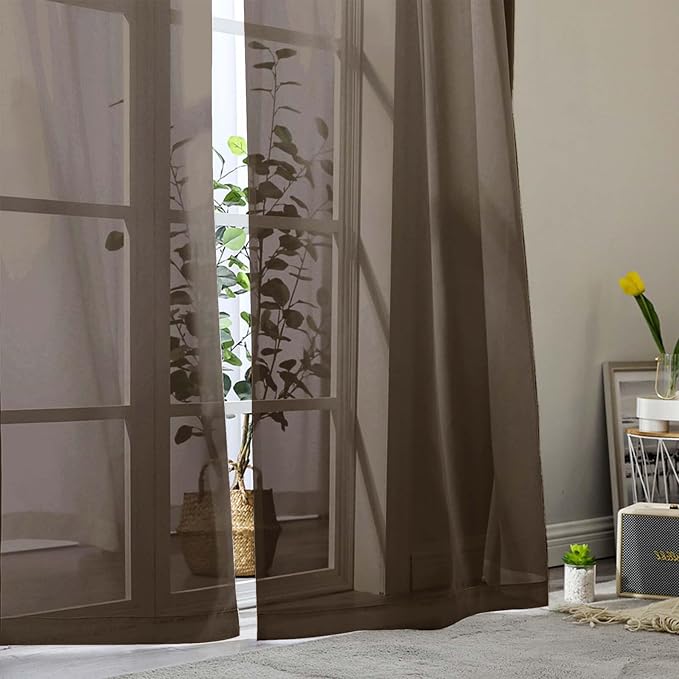 Chocolate Sheer Curtains for Bedroom Living Room 45 Inch Length 2 Panels - Image 8