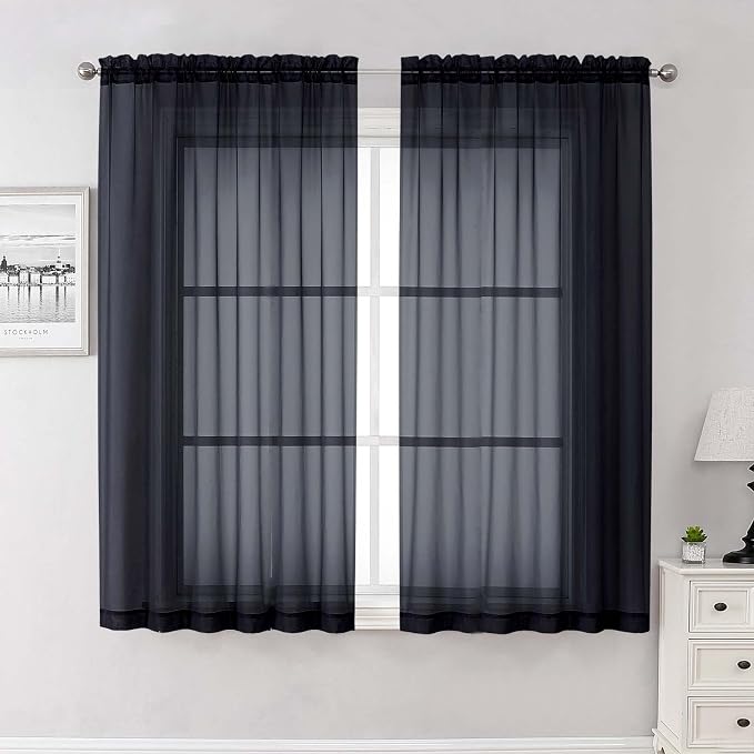 Lecloud Black Sheer Curtains 63 Inch Length 2 Panels, Voile Light Filtering by Lecloud