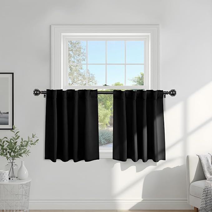 PONY DANCE Black Curtains for Windows, Bathroom Curtains Small Window Drapery by PONYDANCE