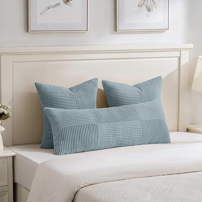 Fancy Homi Set of 2 Light Blue Big Decorative Throw Pillow Covers 24x24 Inch - Image 5