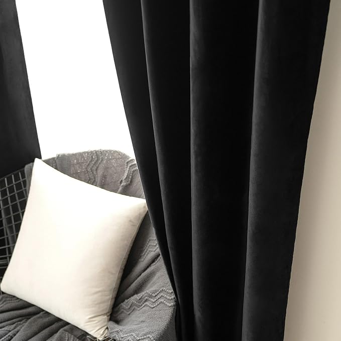 MIULEE Black Velvet Curtains 84 Inches Long Halloween Room Darkening Blackout - Image 6
