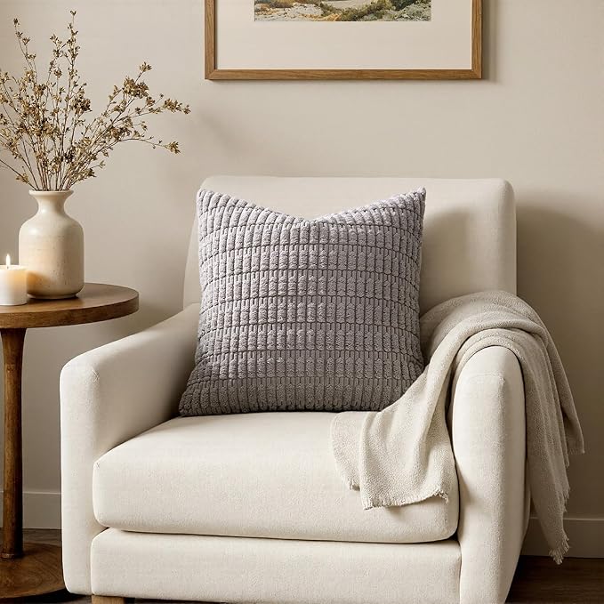 MIULEE Corduroy Decorative Throw Pillow Covers 16x16 Light Grey Pack of 2 | - Image 4
