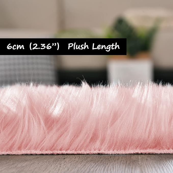 Goolela Pink Fluffy Fuzzy Rug for Girls Bedroom 3x5 Faux Fur Rug Furry Shag - Image 4