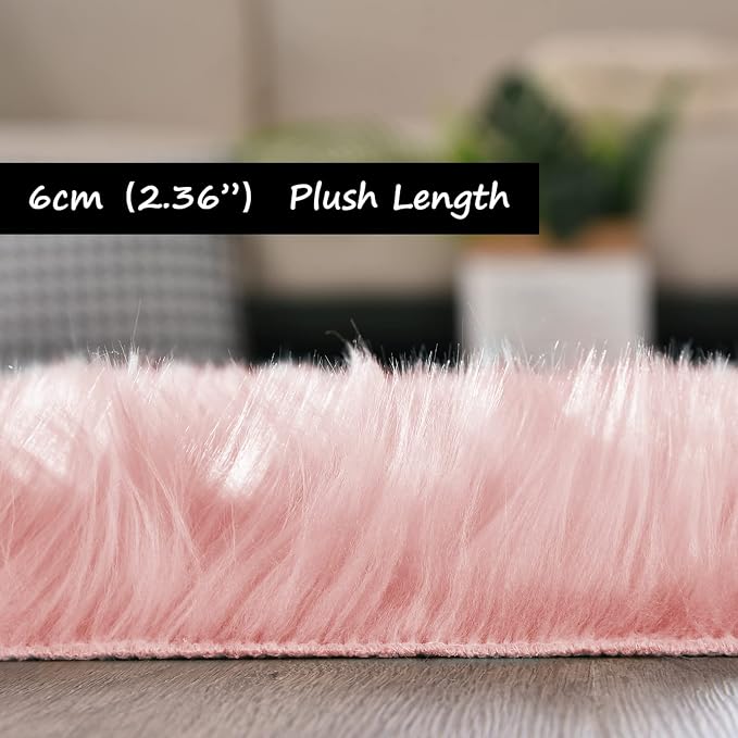 Goolela Pink Area Rug 9x12 Fluffy Fuzzy Furry Rug - Image 3