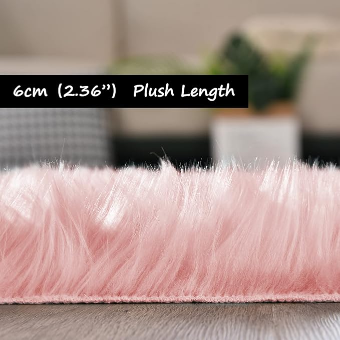 Goolela Pink Area Rug 9x12 Fluffy Fuzzy Furry Rug - Image 3