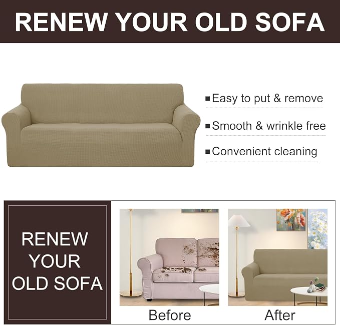 U-NICE HOME Oversized Stretch Loveseat Couch Cover, Sand | 2 Cushion Sofa - Image 5