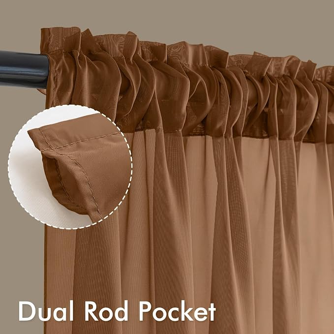 MIULEE Dark Brown Sheer Curtains 108 Inches Long 4 Panels 42 x 108 Inches | - Image 3