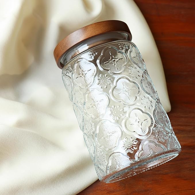 32oz Vintage Glass Jar With Lid, Glass Storage Containers, Airtight Kitchen Storage Containers For Sugar, Coffee, Tea, Spice, Flour, Candy Cookie, Pasta, Cereal, Cute Decorative Jars