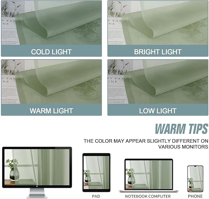Sage Green Sheer Curtains Tier 30 Inches Length 2 Panels, Light Filtering - Image 7