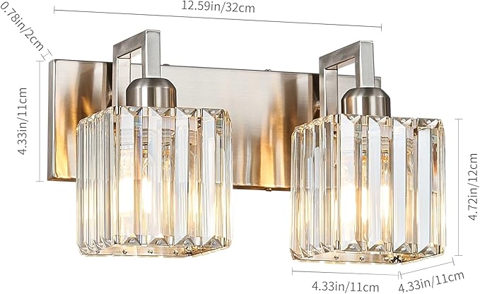 Modern Bathroom Vanity Light 2-Lights Brushed Nickel Vanity Light Crystal Wall Light Bathroom Light Fixtures