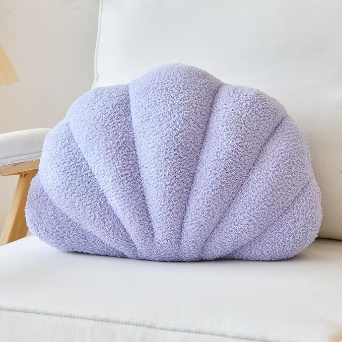 Lavender Seashell Throw Pillows, Shell Shaped Throw Pillows, 13 Inch Soft Home Decorative Pillow Plush Cushion for Bed Couch Living Sofa Room Decor Accent Throw Pillow