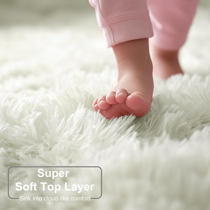 Amdrebio Cream Ivory White Fluffy Plush Big Rug 6x9 - Image 2
