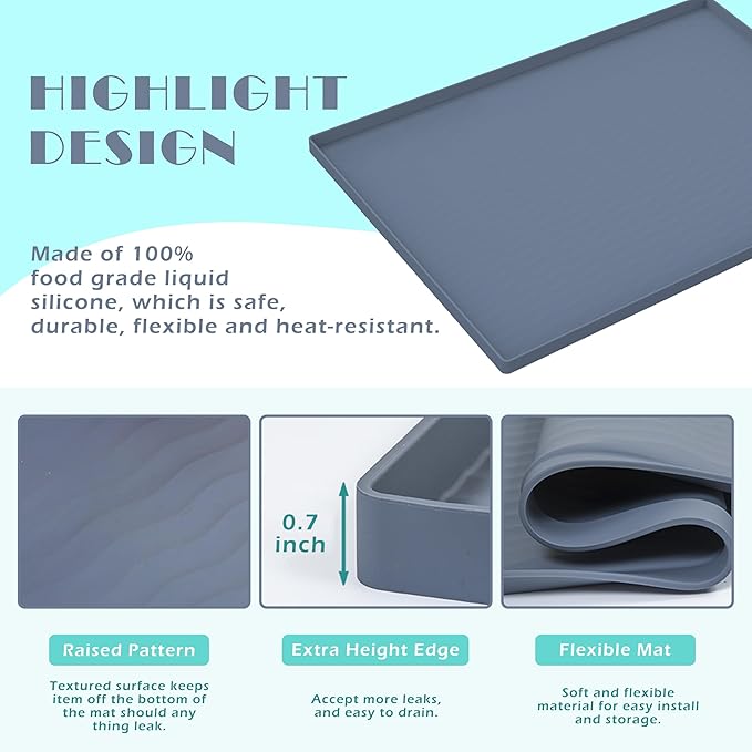 URMONA Waterproof Silicone Under Sink Mat 37'' x 22'' Shelf Liner for Kitchen and Bathroom, Cabinet and Counter Protector, Storage and Organizers, Litter Mat, Pet Cat Puppy Essentials(Dark Grey)