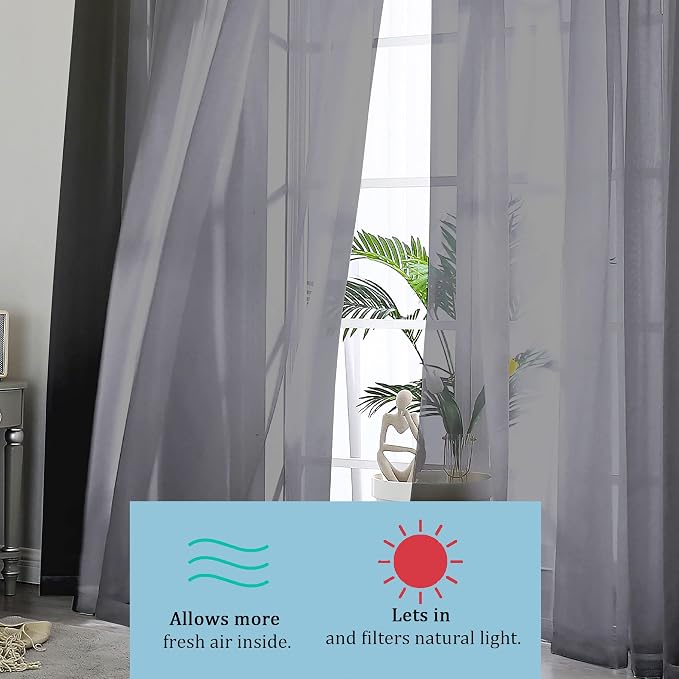 OWENIE Black Sheer Curtains, Sheer Curtains 63 inch Length 2 Panels Set - Image 7