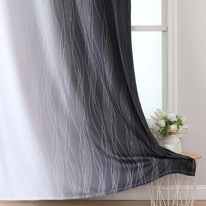 Estelar Textiler Black and Greyish White Blackout Curtains 45 Inch Length - Image 6