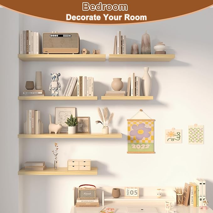 40 Inch Floating Shelf 3 Pack Large Floating Shelves for Wall No Drilling Accessories Included Deep Wall Shelves for Living Room Kitchen Farmhouse 40" W x 12" D x 1.2" Oak