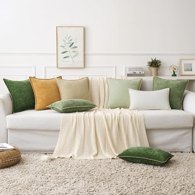 MIULEE Pack of 2 Couch Throw Pillow Covers 26x26 Inch Beige Farmhouse Decorative Pillow Covers with Stitched Edge Soft Chenille Solid Dyed Spring Pillow Covers for Sofa Bed Living Room