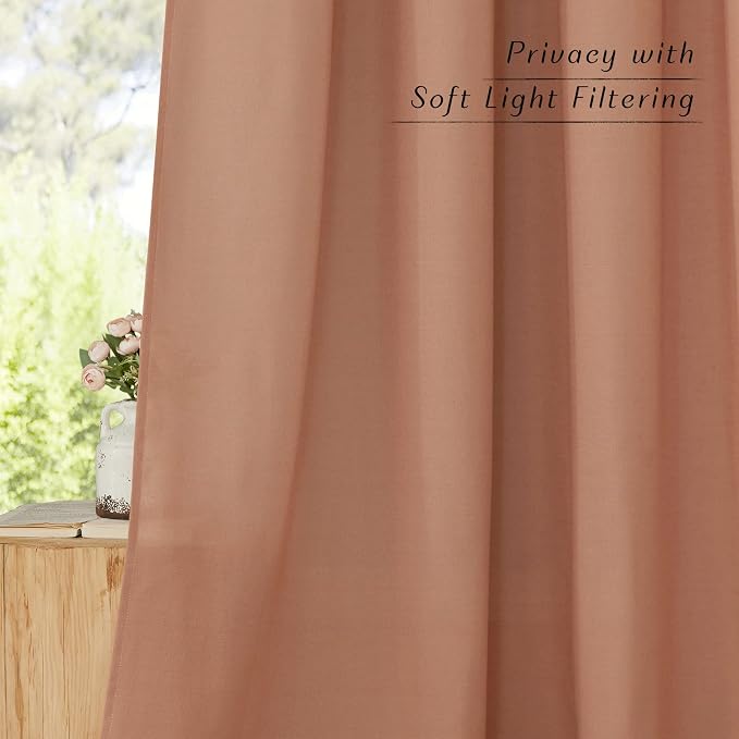 NICETOWN Thick Linen Burlap Terracotta Curtains, Privacy Curtains That Let - Image 5