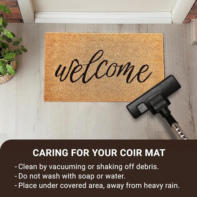 KANKUN Coco Coir Door Mat with Heavy Duty Backing, Welcome Doormat (17" x 30"), Doormat Entrance (Welcome3)