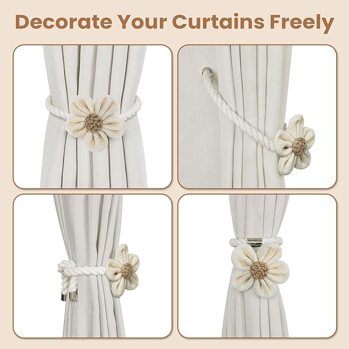 KLOGTSIND Magnetic Curtain Tiebacks, 6 Pack Flower Curtain Holdbacks - Image 6