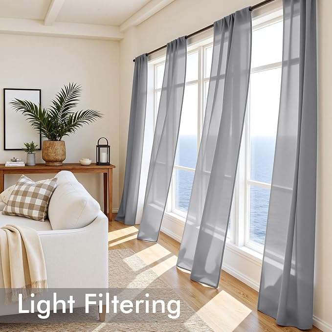 MIULEE Dark Grey Sheer Curtains 72 Inches Long 4 Panels 42 x 72 Inches | Light - Image 4